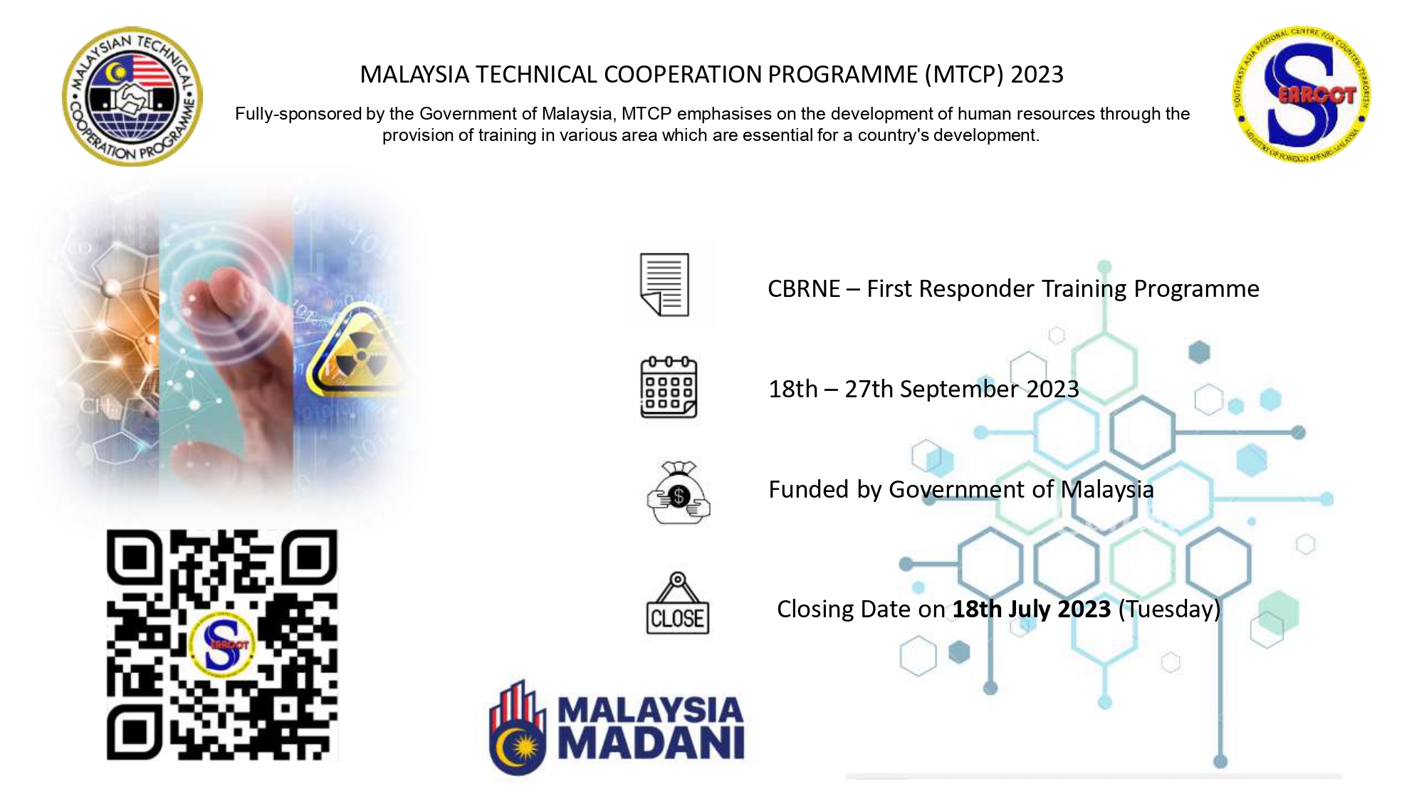 MTCP 2023: CHEMICAL, BIOLOGICAL, RADIOLOGICAL, NUCLEAR AND EXPLOSIVE (CBRNE) – FIRST RESPONDER TRAINING PROGRAMME